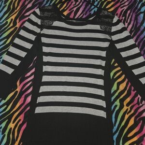 A. Byer Black and Gray Striped Top